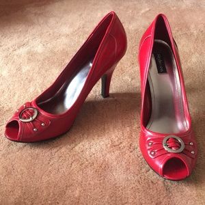 NIB Style&co. leather peep-toe heels, cherry red!